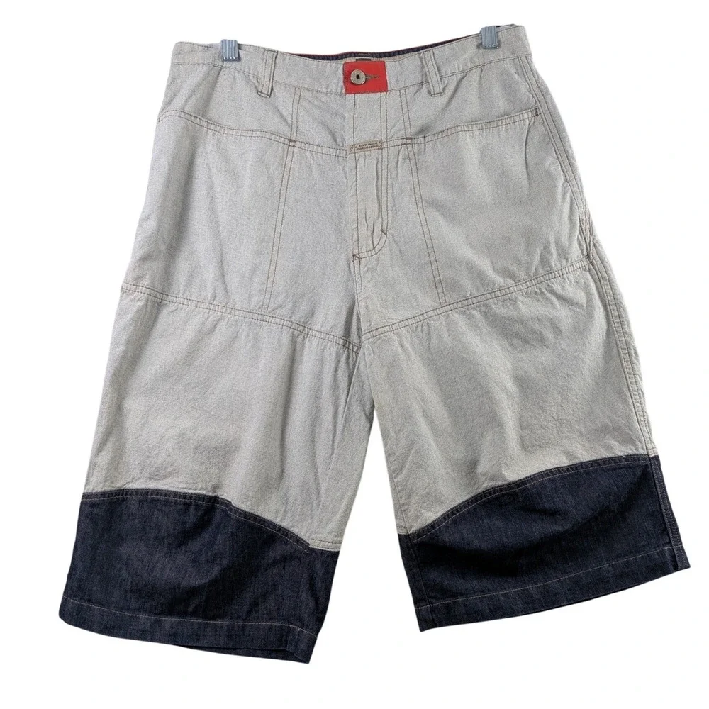 Marithe Francois Girbaud Denim Shorts Mens 32 Gray Blue Colorblock Baggy Y2K